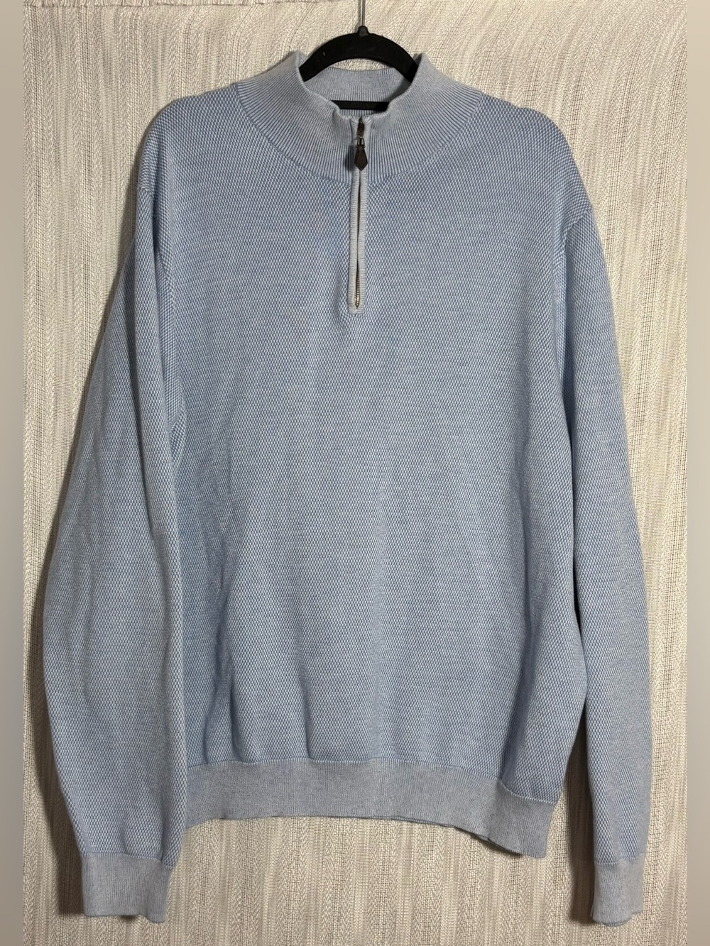 Brooks Brothers 1/2 Zip Pullover Sweater Light Blue Ribbed Knit Mock Neck XL